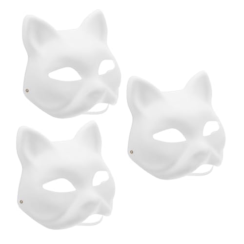 Supvox 3Stücke DIY Katzenmasken aus Umweltfreundlichem Papierzellstoff Bemalbare Tiermasken für Halloween Kostümpartys Fasching und Kreative Projekte für Jung von Supvox