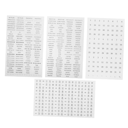 Supvox 4 Blätter Teiliges DIY Planer Sticker aus PVC mit Selbstklebender Rückseite Wasserfest Langlebig für Tagebuch Kalender und Terminplaner Einfache Anwendung Glatten Oberflächen von Supvox