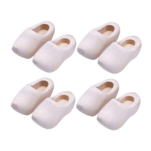 Supvox 4 Paare Mini Holzschuhe Miniatur Klompen aus Holz Blanko DIY Schlüsselanhänger Puppenhaus Zubehör Leichte Stabile Holzornamente zum Bemalen und Basteln von Supvox