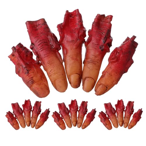 Supvox 4 Sets Halloween-Requisiten: Halloween-Set mit abgetrennten Fingern – Gefälschte blutige Finger menschlicher Körperteile – Hand-Requisiten für die Dekoration von Spukhäusern von Supvox
