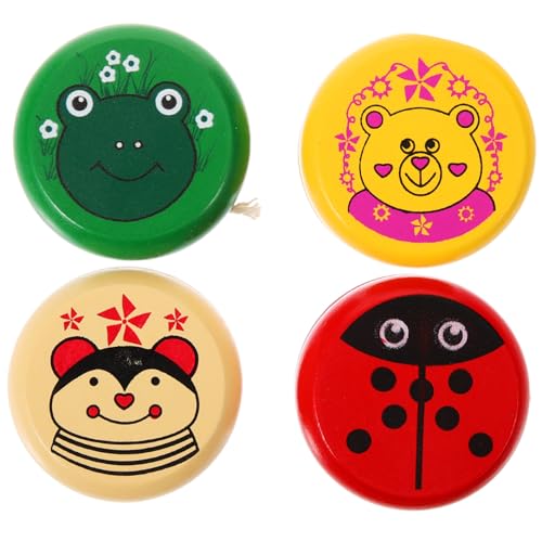 Supvox 4 Stück Cartoon Holz Yoyos Lustiges Lernspielzeug für Jungen und Fördert Farbenkenntnis und Handgelenkskraft Tragbar und Leicht zu Verstauen Zufällige Farben von Supvox