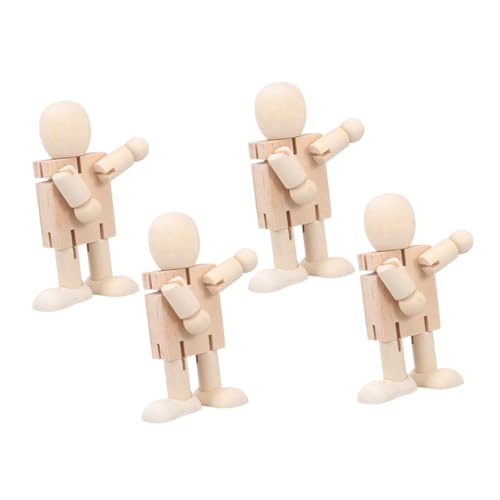 Supvox 4 Stück Holz Roboter Figuren Unfertige Selbstgemacht Puppen für Kreative Malerei und Bastelprojekte Robuste Holzroboter für Mikrolandschaften und Dekoration von Supvox
