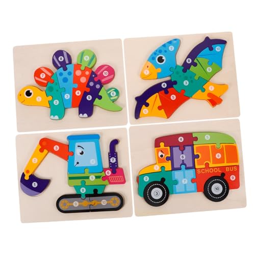 Supvox 4 Stück Holzpuzzle Teiliges Bunte Cartoon Formen Lernspielzeug aus Hochwertigem Holz Fördert Kognitive Fähigkeiten Motorik und Soziale Kompetenz Geeignet als Pädagogisches von Supvox