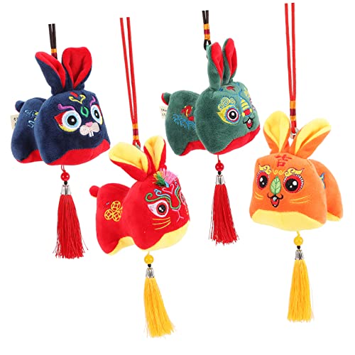 Supvox 4 Stück Jahr des Kaninchen -Maskottchenpuppe Chinese New Year Rabbit hasenpuppe gefüllte Hasen Geburtstag Plüschtier Figur Ausgestopftes Hasen-Maskottchen- Neujahrsvorräte von Supvox