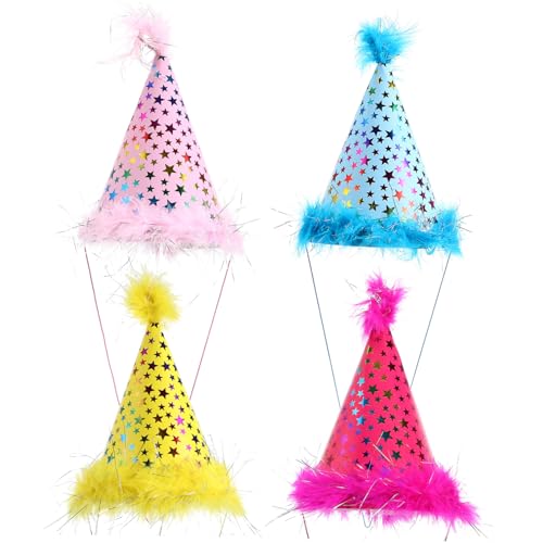 Supvox 4 Stück Party Papierhut Blauer Stern Kegelhut Stoff Partyhüte Stern Glitzer Kegelhut Rosa Stern Kegelhut Geburtstagshüte Kegelhüte Gelber Stern Kegelhut Mini Hüte Aus von Supvox