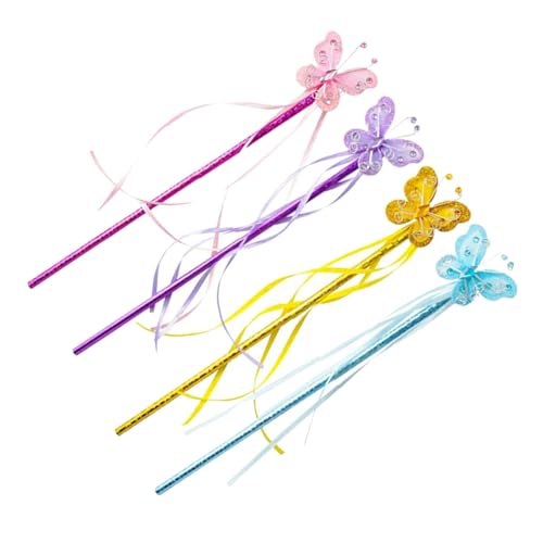 Supvox 4 Stück Teiliges Feenstab mit Schmetterlingsband Buntes Zauberstab Kostümzubehör für Mädchen Leicht zu Greifen für Party Karneval Bastelset und Feenkostüm von Supvox