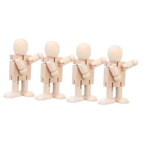 Supvox 4 Stück Teiliges Holzroboter zum Bemalen DIY Holzpuppe mit Glatter Oberfläche Blanke Holzfiguren für Kreative Bastelarbeiten Lernspielzeug Handbemalbare Dekofiguren von Supvox