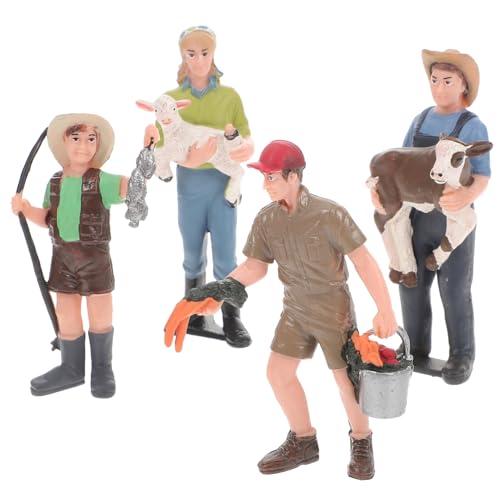 Supvox 4 Stück Teiliges Miniatur Bauern Figuren Modell Realistische Simulation Bauernhof Charaktere Stabile Statische Spielfiguren für Dekorieren und Pädagogisches Lernen von Supvox