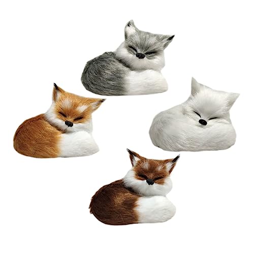 Supvox 4 Stück Teiliges Plüschfüchse Dekoration Weiche Kuscheltier Fuchsmodelle Detailgetreue Imitation Langlebig und Farbecht als Niedliche Wohn und Kinderzimmer Deko von Supvox