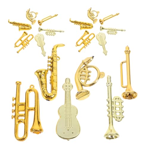 Supvox 48 Stück Saxophon aus Kunststoff Musikalisches Ornament Instrumentendekoration Saxophon Dekoration Mini-Musikinstrument-Schlüsselanhänger Puppenhaus-Musikinstrumente Plastik Golden von Supvox