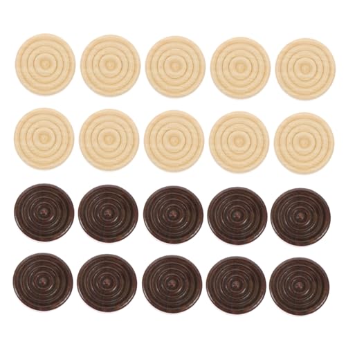 Supvox 48 Stück Teiliges Holz Schach Damespiel Zubehör Runde Einfache Schachfiguren in Natur Dunkelbraun Langlebiges Sicheres Material Einsetzbar für Familien und Freunde von Supvox