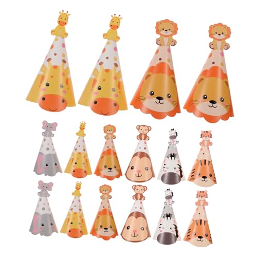 Supvox 5 Sätze Kindergeburtstag Tiermotive Papierspitzenhüte mit Tiger Wald Dschungel Partyhüte für Kreative Tierkostümaccessoires für Gruppenaktivitäten und Partygeschenke von Supvox