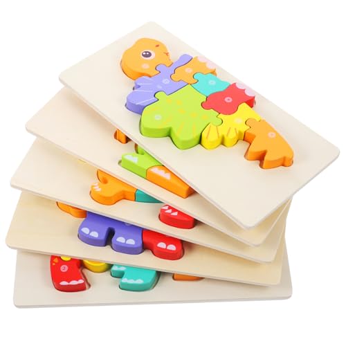 Supvox 5 Sätze Teiliges Holzpuzzle für Kleinkinder Lernspielzeug mit Glatten Kanten Farbenfrohen Tiermotiven Fördert Hand Auge Koordination und Motorische Fähigkeiten Sicher von Supvox