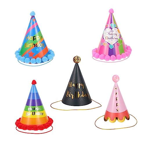 Supvox 5 Stück Geburtstagshut Party Boy Verstellbare Geburtstagskappen Kindergeburtstagskappe Pompom Geburtstagskappe Kinderkegelhut Hüte Für Geburtstagskappe Kinderkappen Haustierkappen von Supvox