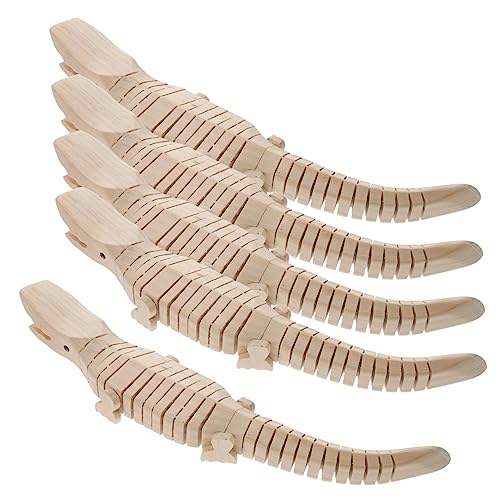 Supvox 5 Stück Holzkrokodilspielzeug wackelt realistisch unvollendet lackierbar holztiere Tierspielzeug Kinderspielzeug Simulationstiermodell-Ornamente Minifiguren hölzern von Supvox