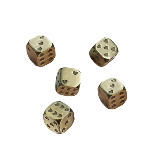 Supvox 5 Stück Liebeswürfel Herz Würfel Spiel hoch Party Herzwürfel aus Metall Würfelwürfel Metallwürfel 13-mm-Würfel Würfel mit abgerundeten Ecken Zinklegierung Golden von Supvox