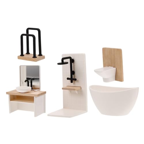 Supvox 5 Stück Maßstab Realistische Puppenhaus Badewanne Toilette Waschbecken Dusche Handtuchhalter Platzsparend für Puppenhaus Dekoration und Spiel von Supvox
