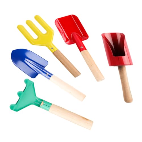 Supvox 5 Stück Teiliges Gartenset mit Stabilem Holzgriff Kindersichere Gartengabel Rechen und Schaufel Robustes Gartenspielzeug für Jungen und Mädchen für Gartenarbeit und Outdoor von Supvox