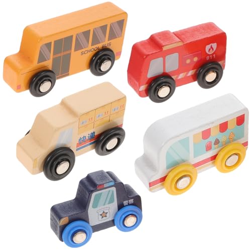 Supvox 5 Stück Teiliges Holzfahrzeug Spielzeugset Mini Landschaftsautos Feuerwehr und Polizeimodelle Pädagogisch Sicher Glatt Robust für Jungen Mädchen Ab Jahren von Supvox