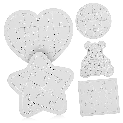 Supvox 5 Stück Teiliges Leeres Puzzleset mit Bär Rund Quadratisch und Herz Papp Puzzle zum Bemalen und Basteln Individuell Gestaltbar für Kreativität und DIY Malspaß von Supvox