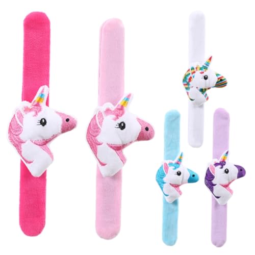 Supvox 5 Stück Teiliges Plüsch Einhorn Slap Armband Kuschelige Cartoon Handgelenkbänder für Sicher und Bequem Bunte Party Slap Wrist Bands als Kindergeburtstags und Festivaldeko von Supvox