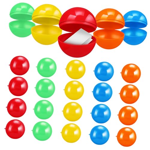 Supvox 50 Stück Hohlkugeln Befüllbare Plastikkugeln Rot Gelb Grün Orange und Blau für Tombola Partyspiele Schulveranstaltungen und Familienfeiern von Supvox