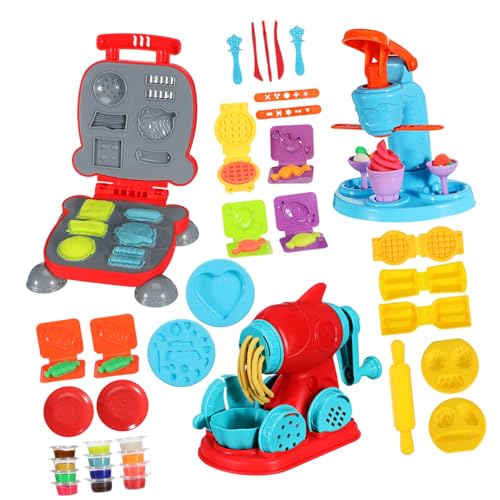 Supvox 51 Teiliges Knete Küchen Spielset für Eiscreme Nudel und Hamburger Maschine Bunte Knetwerkzeuge für Kreative und Fantasievolles Rollenspiel Geschenkidee für Mädchen Jungen Ab von Supvox