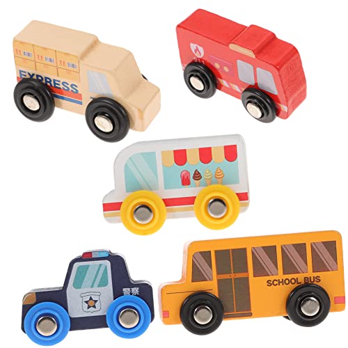 Supvox 5Stücke Teiliges Holzspielzeug Fahrzeugset Für Feuerwehrwagen Und Auto Modell Kognitive Autospielzeuge Für Jungen Und Ab Jahren Fördert von Supvox