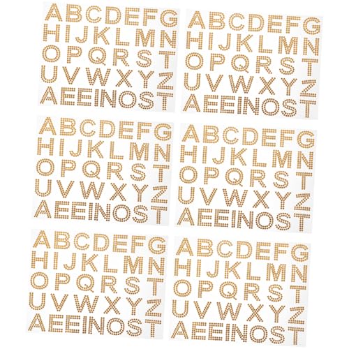 Supvox 6 Blätter Goldene Acryl Buchstaben Strasssteine Aufkleber Selbstklebende Dekorative Sticker für DIY Kleidung Taschen Becher Laptop Vielseitige Bastelsteine Leicht Haftend von Supvox