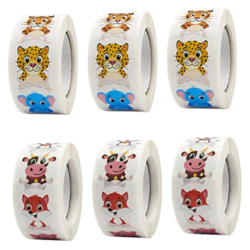 Supvox 6 Rollen Belohnungsaufkleber Aufkleber Löwenaufkleber schöne Tieraufkleber Tigeraufkleber Aufkleber mit Tiermotiven Affenaufkleber Schöne Aufkleber Papier von Supvox