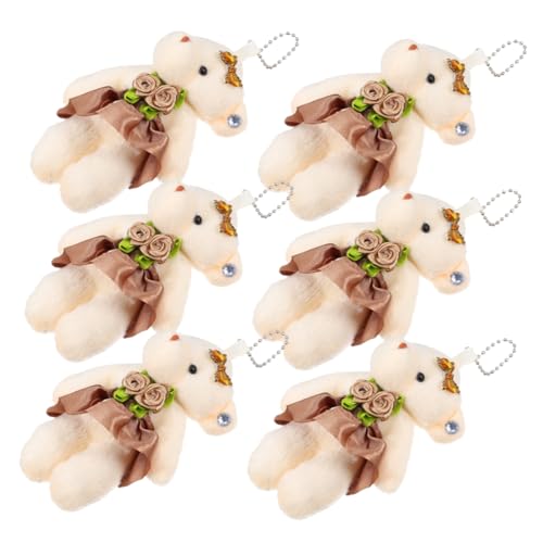 Supvox 6 Stück Hochzeitsbär- Winziges Bärendekor Mini-bären- Schlüsselbund Hängende Mini-bärenfiguren Tragbare Bärenfiguren Tragbarer Bärenanhänger Plüsch Hellbraun von Supvox