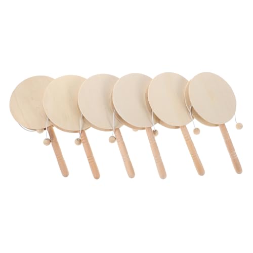 Supvox 6 Stück Leere Rassel Handglockenrassel aus Holz Holzinstrumentenhandwerk Musikinstrumente DIY-Graffiti-Rasseltrommel Rasseltrommel aus Holz DIY -Handwerk Holzrassel hölzern Beige von Supvox