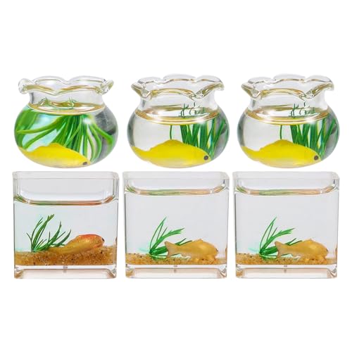 Supvox 6 Stück Puppenhaus-Miniatur-Goldfischgläser, 1:12, Miniatur-Fischglas, realistisches Puppenhaus-Aquarium-Zubehör für Gartenszenen-Dekor, zufällige Farbe von Supvox