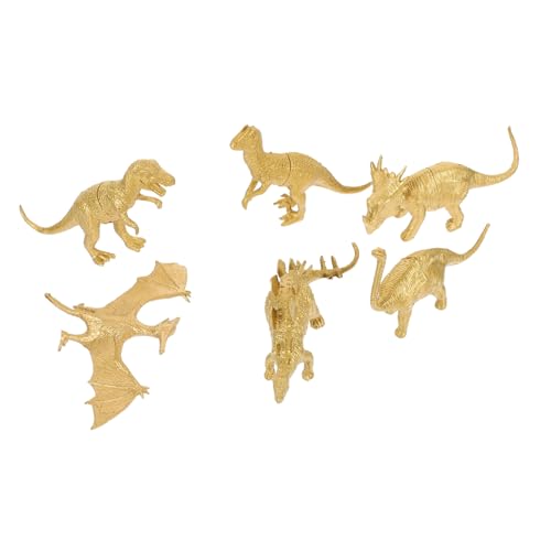 Supvox 6 Stück Teiliges Dinosaurier Modellset Goldfarbene Dekofiguren aus Massivem Material Realistische Tierstatue für Garten Büro Kinderzimmer und Kreative Wohnraumdekoration von Supvox