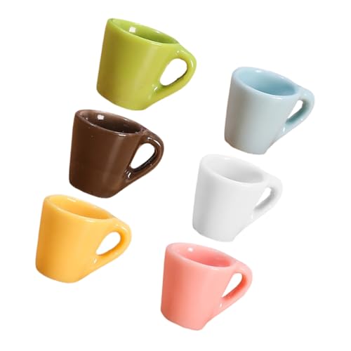 Supvox 6 Stück Teiliges Mini Kaffeetassen Resin Puppenhaus Zubehör Miniatur Becher in Farben Weiß Blau Gelb Braun Grün für DIY Basteln Kinderzimmer Dekoration von Supvox