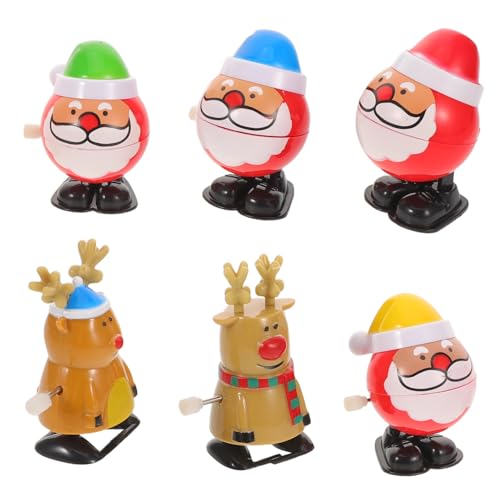 Supvox 6 Stück Teiliges Wind-up Weihnachts Santa-Schlitten und Rentierfiguren aus Robustem Kunststoff und Metall Langlebige Weihnachts-Party-mitgebsel und Goody Bag Füller von Supvox
