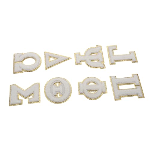 Supvox 8 Stück Aufkleber Mit Griechischem Alphabet Buchstaben-aufnäher Für Kleinkinder Chenille Bestickte Aufnäher Gestickter Buchstabenaufnäher Stickereiflecken Erste Patches Stoff Beige von Supvox