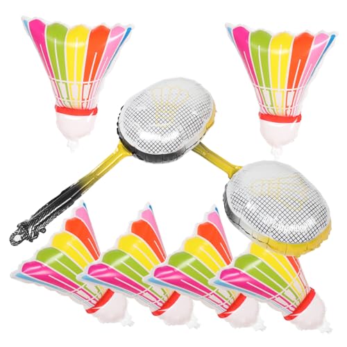 Supvox 8 Stück Teiliges Badminton Folienballon Aluminium Partydeko mit Bunten Badmintonbällen und Gelben Schlägern Langlebig Vielseitig Hängbar für Sport motto Geburtstagsfeiern Innen von Supvox