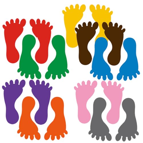 Supvox 9 Paare PVC Fußabdruck Aufkleber Selbstklebende Bodensticker Bunte wasserdichte Fußabdruck Dekoration für Kinderzimmer Kindergarten und Glatte Oberflächen Zufällige Farbe von Supvox