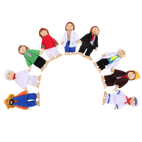 Supvox 9-teiliges Puppenhaus-Personen-Set aus Holz, vorgetäuschte Familienpuppe, biegsame Mini-Personenfiguren, Miniatur-Puppenhaus-Zubehör, Spielzeug für Kinder, fantasievoller Spaß von Supvox