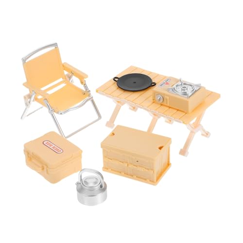 Supvox Camping Spielset Miniatur Faltbarer Stuhl Picknicktisch Campingkocher Set Gelb für Fantasievolles Rollenspiel Drinnen und Draußen von Supvox