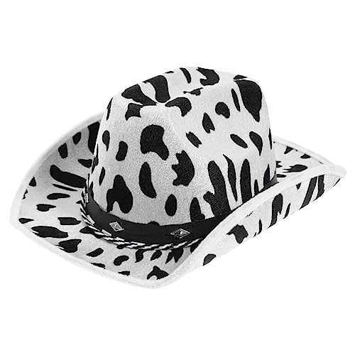 Supvox Cow Printed Cowgirl Hut für Western Themenpartys Einzigartiger Kostümhut für Halloween und Cosplay Frauen und Männerhut mit Elegantem Kuhmuster Partyhut von Supvox