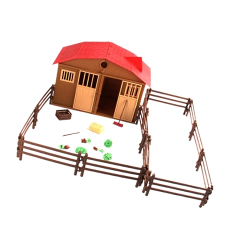 Supvox Farm Szenen Spielset mit DIY Montage Kunststoff Bauernhof Modell Zäune Gabel Besen Heuhaufen Holzkiste Gemüse und Rüben Landwirt für Fantasie und Lernen von Supvox