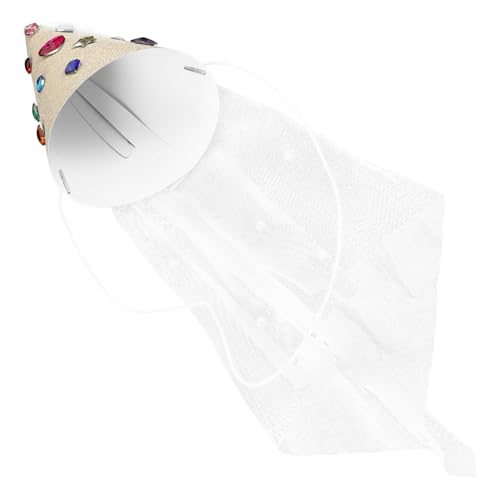 Supvox Geburtstagskrone aus Papier und Mesh Leichtes Atmungsaktives für Kindergeburtstag Goldfarbene Prinzessin Netzspitze Stabiler Dekorativer Kegelhut als Foto Requisite und von Supvox