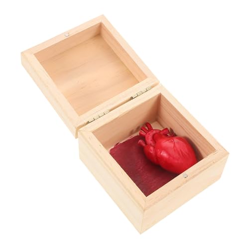 Supvox Halloween Deko Herz Fake Herz in Kleiner Rustikaler Holzbox mit Scharnierdeckel Realistische Requisite für Gruselige und Kreative Wohnraumgestaltung Geschenkfertig Verpackt von Supvox