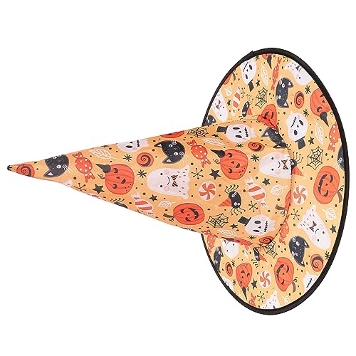 Supvox Halloween Hexenhut Damen Großer Krempe Zulaufend Farbiger Witch Hat mit Kürbis und Halloween Party Cosplay Zubehör Vielseitig für Kostüme und Fotosessions von Supvox