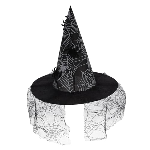 Supvox Halloween Hexenhut Damen Schwarz mit Spitze und Spinnenmuster Halloween Party Zubehör für Kostüm Gothik Stil Cosplay für Mottoparty und Bühnenauftritt von Supvox