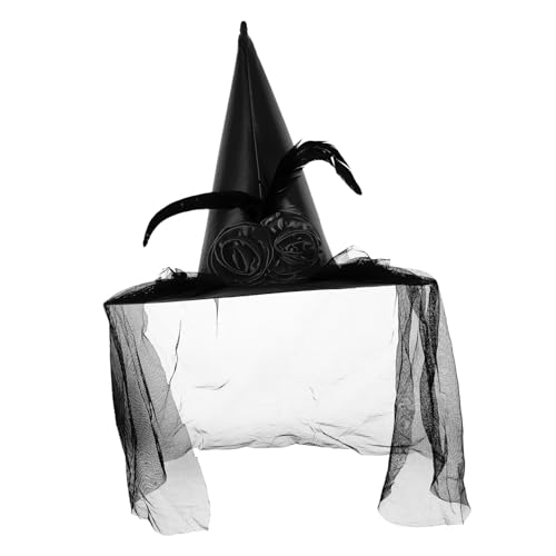 Supvox Halloween Hexenhut mit Rosen und Netzstoff Schwarzer Cosplay Hut als Halloween Party Requisite Stilvoller Hexenhut Prop für Kostümpartys und Festliche Verkleidungen von Supvox