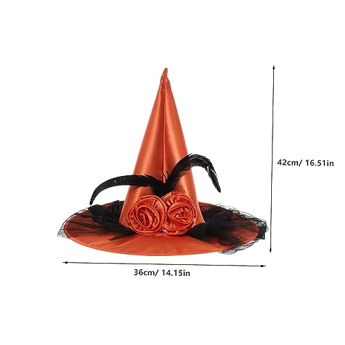 Supvox Halloween Hexenhut mit Weitem Rand Orangefarbener Filzhut mit Rosen und Netzstoff Dekoratives Festival Accessoire für Halloween Party Cosplay und Besondere Anlässe von Supvox
