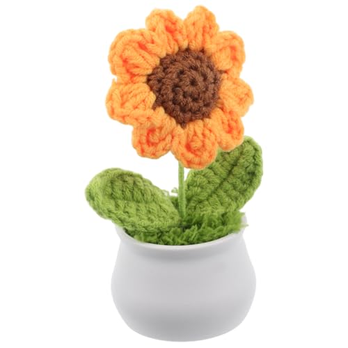 Supvox Handgefertigte Kleine Gehäkelte Sonnenblume Pflegeleichte Deko Pflanze aus Garn Hübscher Blumentopf für Schreibtisch Büro Auto Armaturenbrett Langlebige Wohnaccessoire von Supvox